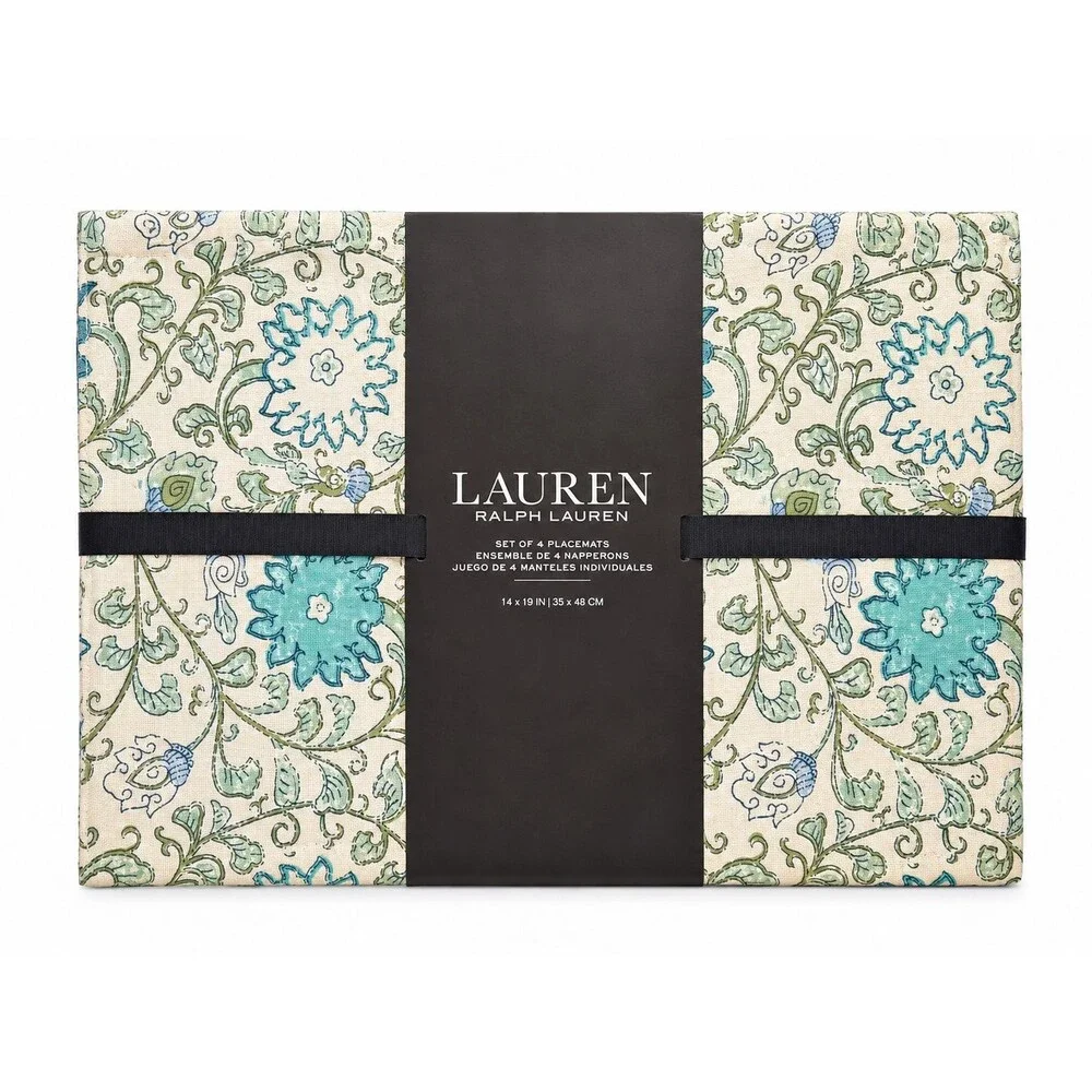 Ralph Lauren Home Floral Placemats Set of 4 Blue 100% Cotton 14x19